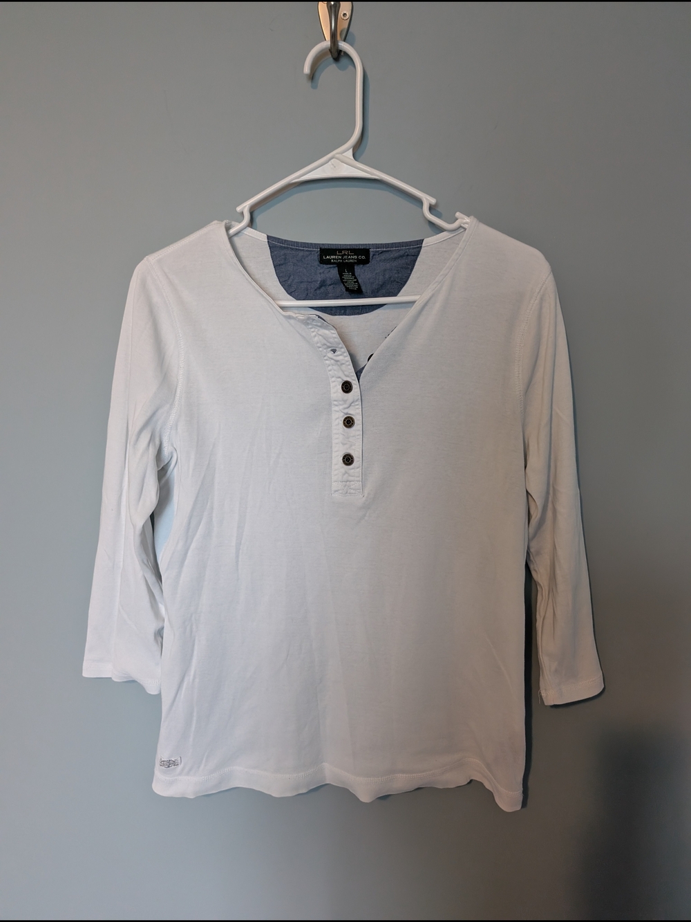 Ralph Lauren Light Blue Henley Long Sleeve Women's Top